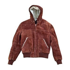 Vintage Grande-Bay Brown Suede Leather Fur Lined Zip Up Jacket Size 40 Medium